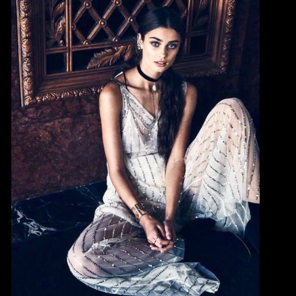 Free People ivory Mesh GoldSequin Skirt WidePant M - Picture 1 of 7